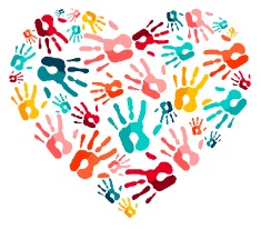 A picture of hand prints in the shape of a heart.