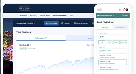 Laptop and phone view of investment platform.