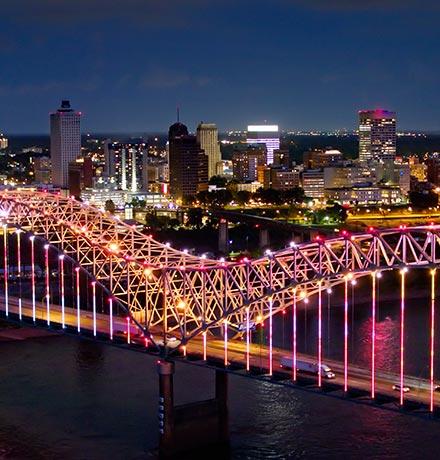 Memphis's bridge at night