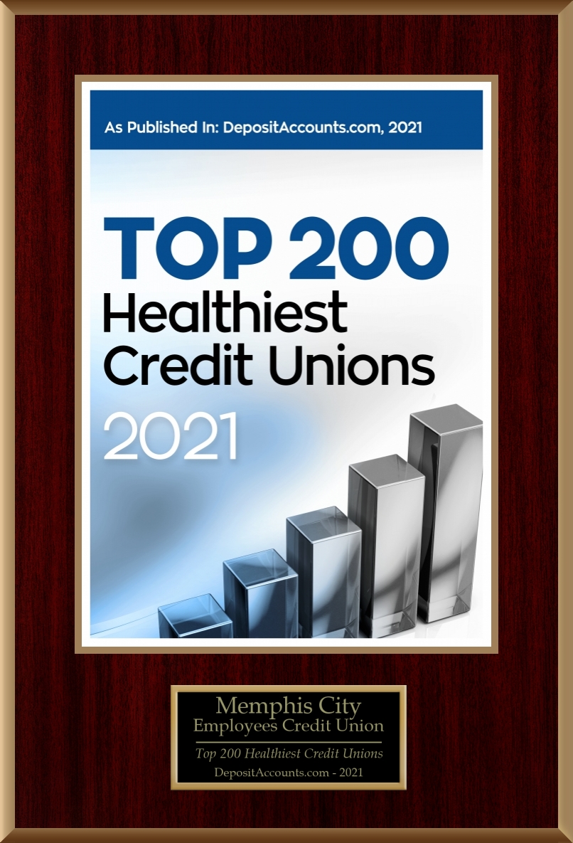 A plaque showing MCECU is one of the Top 200 Credit Unions in 2021.